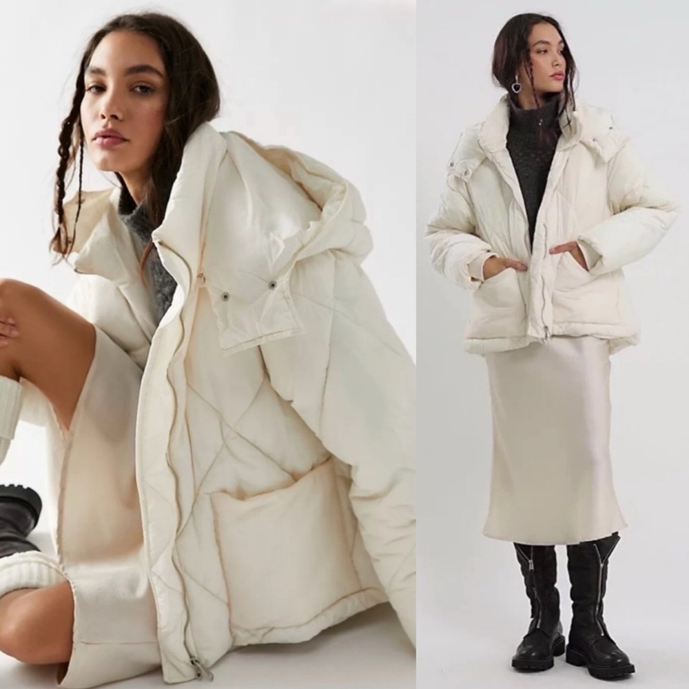 Free People Emmy Swing Puffer Coat Jacket Cream - Picture 7 of 8